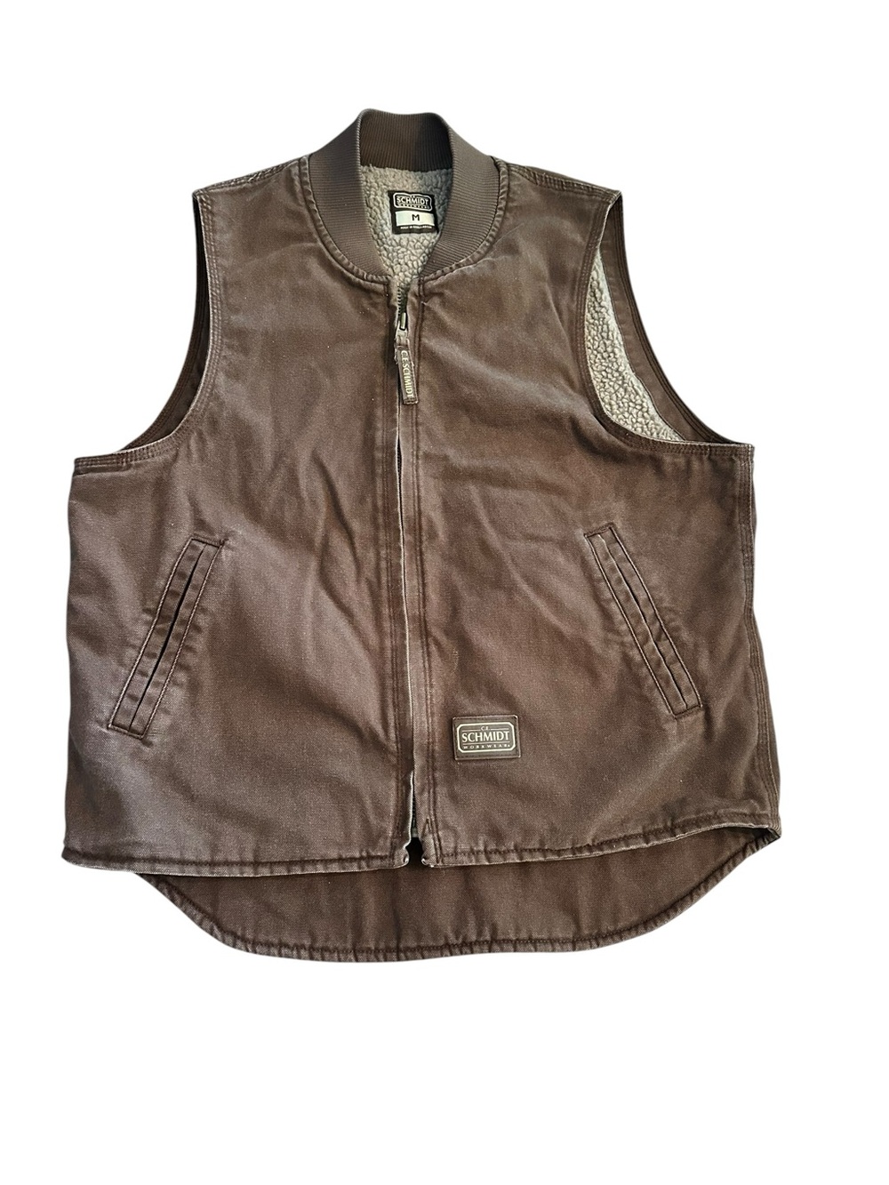 C.E. Schmidt Workwear Canvas Sherpa Fleece Lined Vest Mens Size Medium Brown